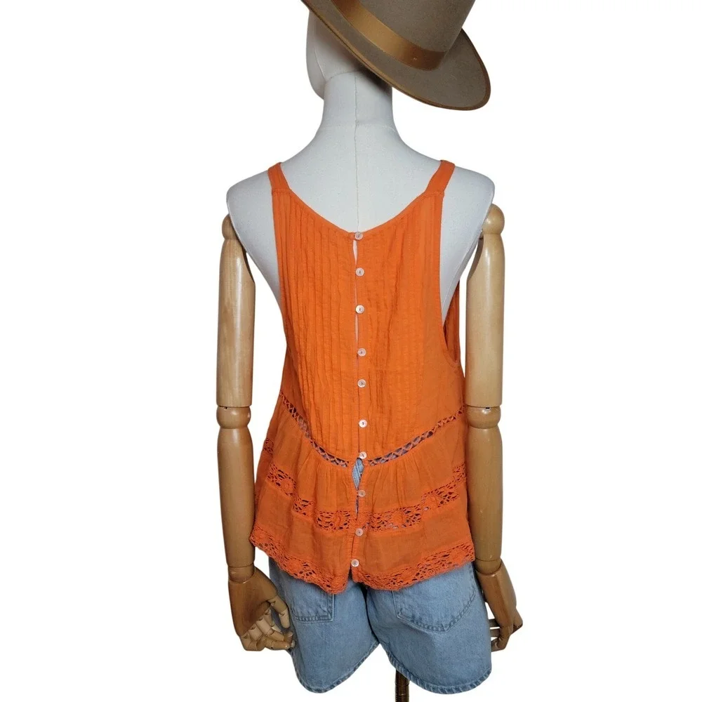 Free People Constant Crush Lace Tank Top Orange Boho Summer Cottagecore Small